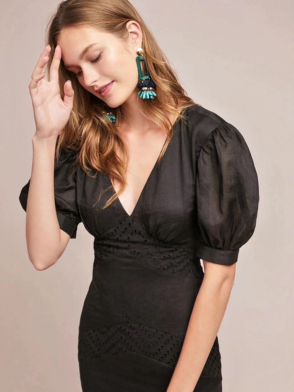 Anthropologie Azulu Puff Sleeve Maxi Dress in Black Size 2 NWT